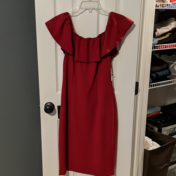 Burgandy/Wine Colored ruffle off the shoulder dress - Picture 2 of 3